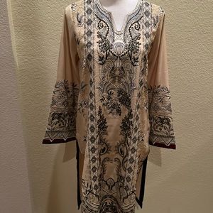 Beige Raw Silk Sana Safinaz Embroidered Kurti